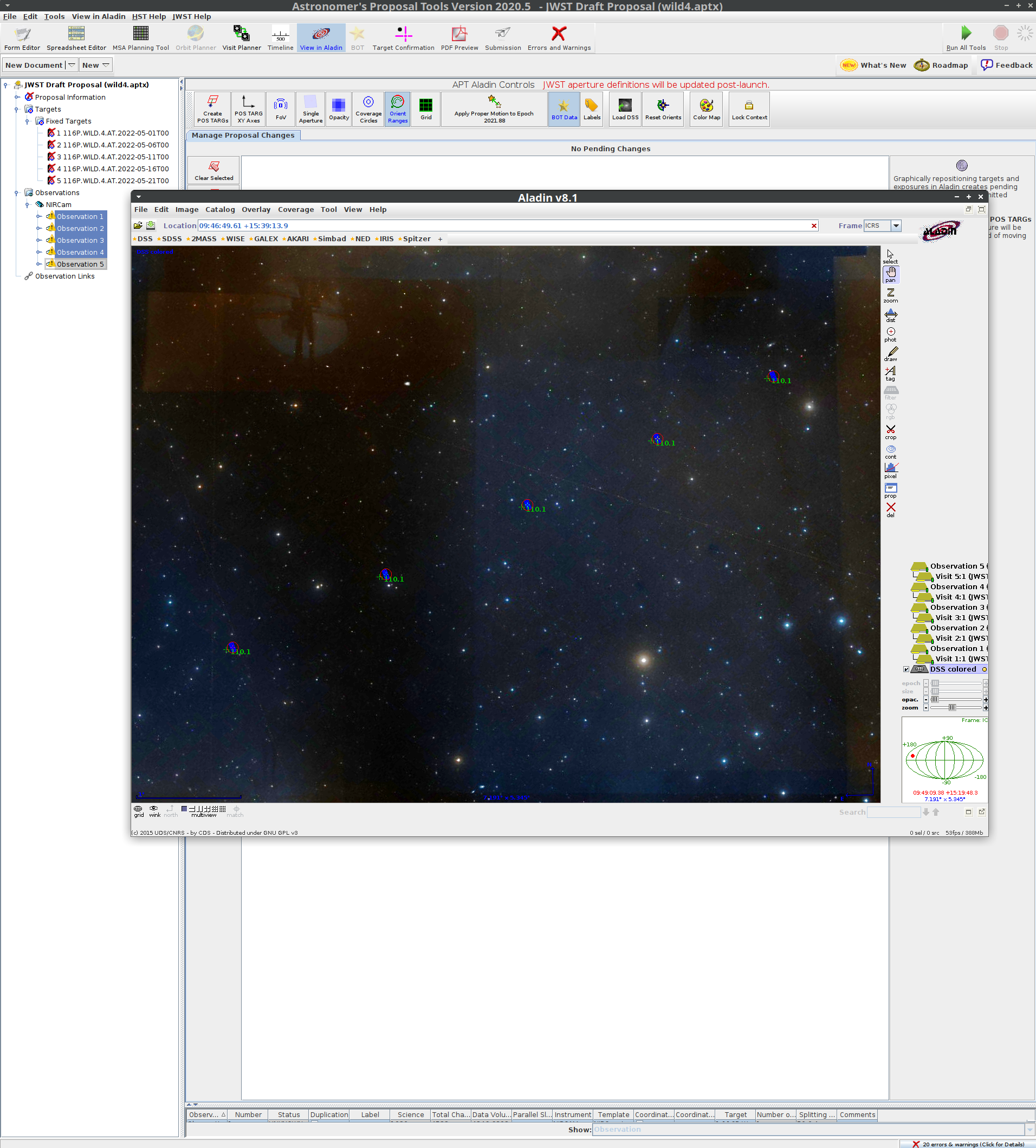 APT, multiple example NIRCam observations
